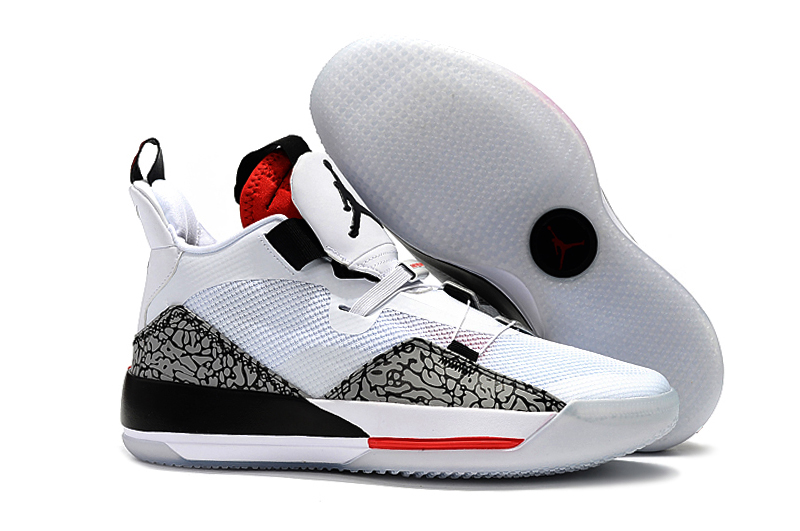 New Air Jordan 33 White Cement Grey Red Shoes - Click Image to Close